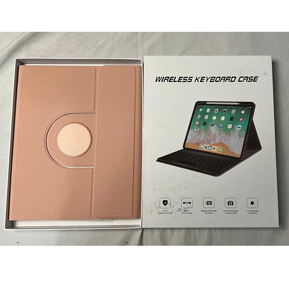Pink Wireless Keyboard Case for iPad 10th Gen 10.9 Inch 360 Rotating Folio Cover